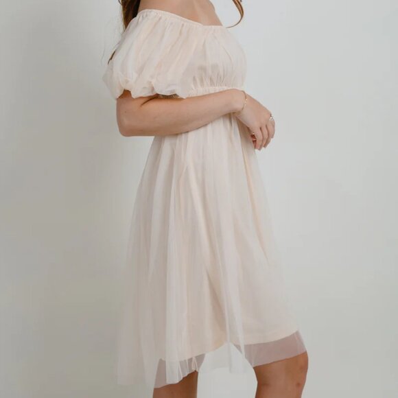 Elena Champagne Puff Sleeve Mini Dress - Picture 2 of 6